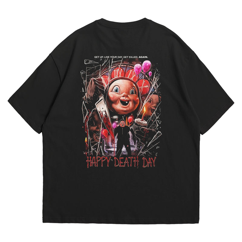 Camiseta Oversized Algodão Terror - A Morte Te Dá Parabéns