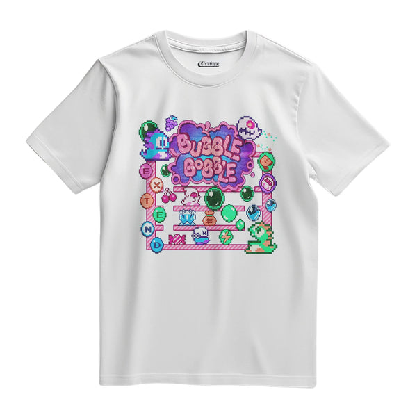 Camiseta Algodão Premium Pixel Game Bubble Bobble