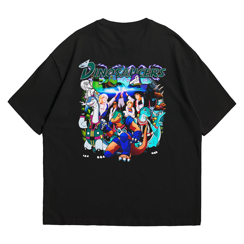 Camiseta Oversized Algodão Desenhos Retrô Dinosaucers
